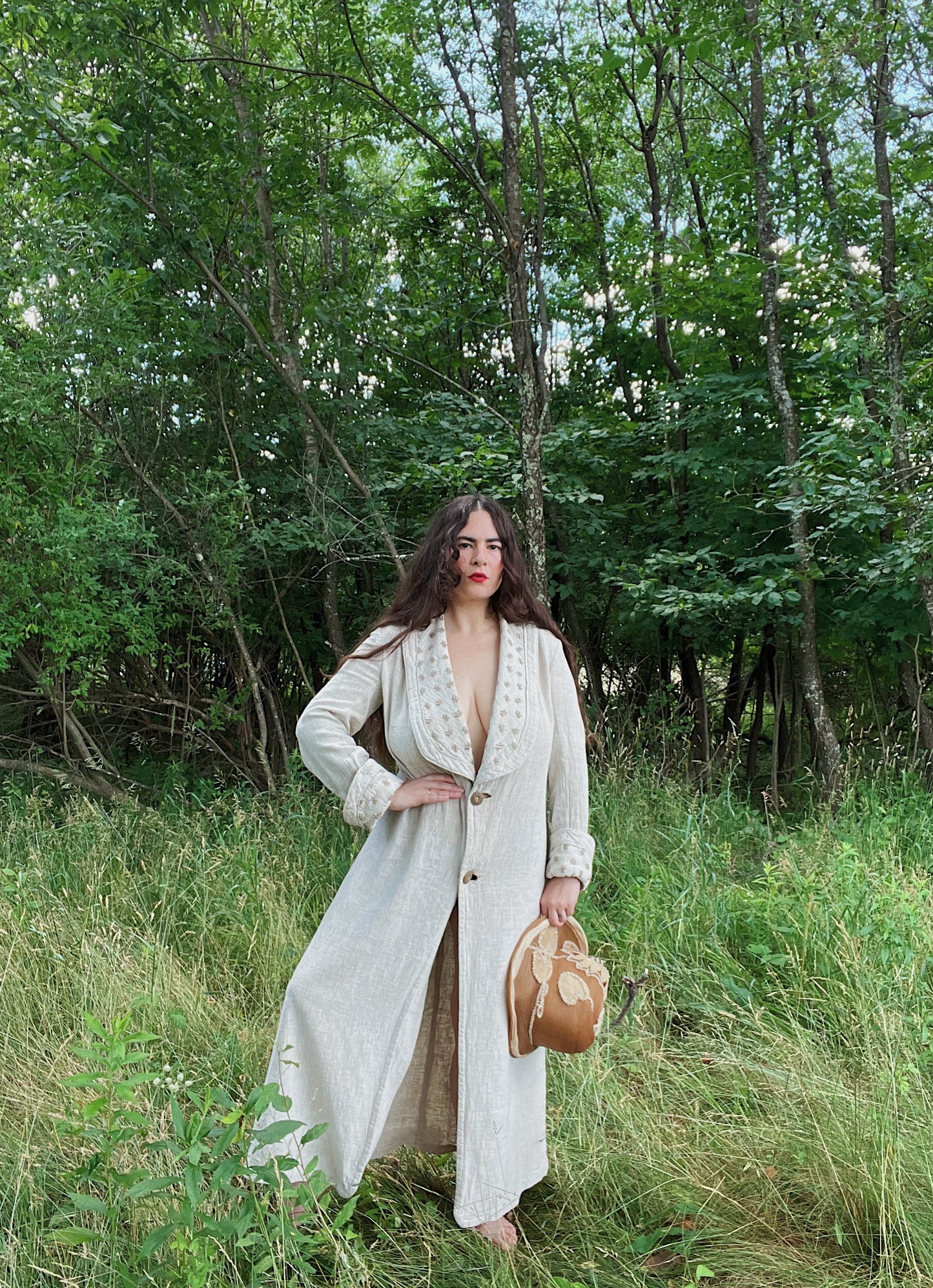 1910s Flax Linen Motoring Duster With Shawl Collar