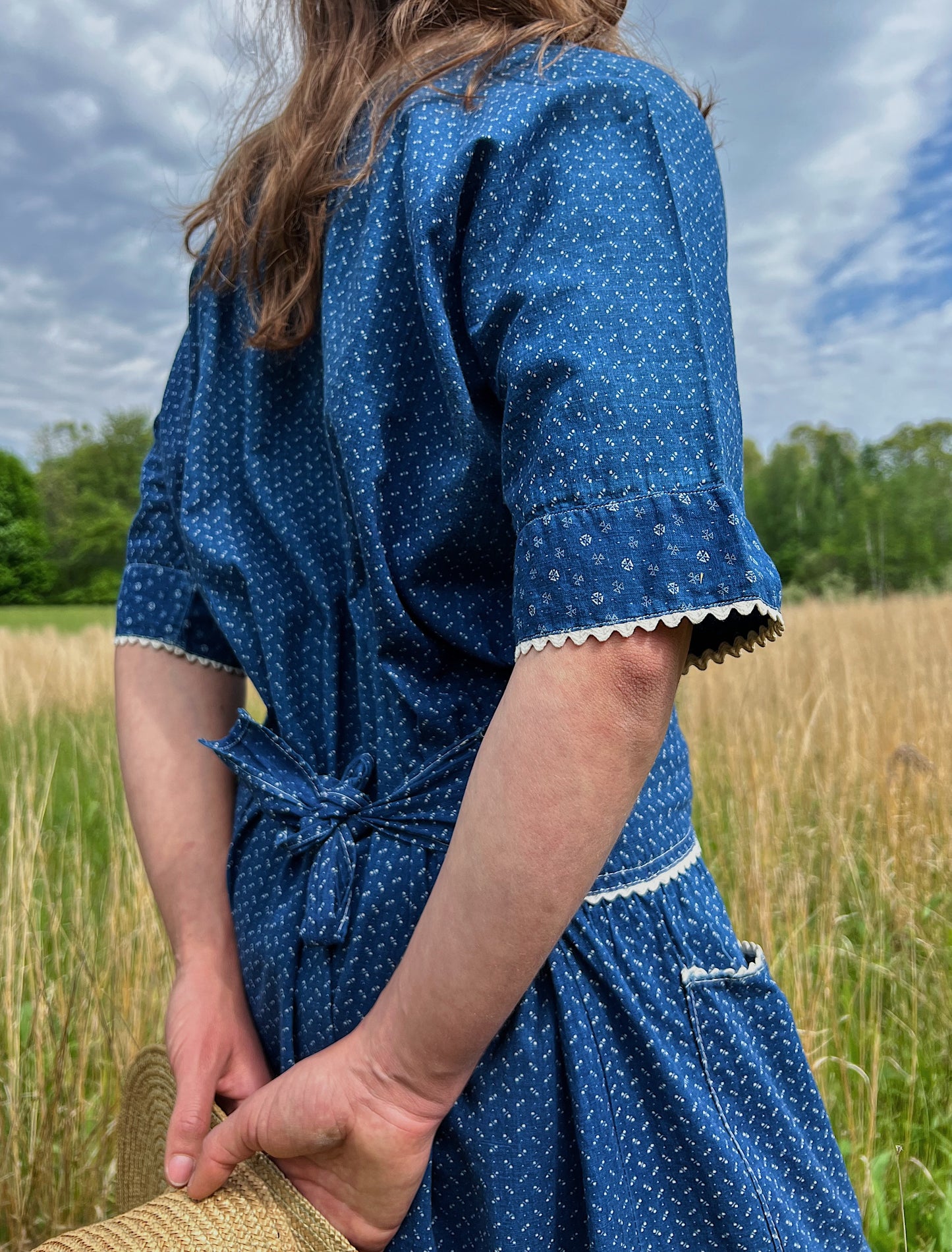 1920s Indigo Calico Work Dress