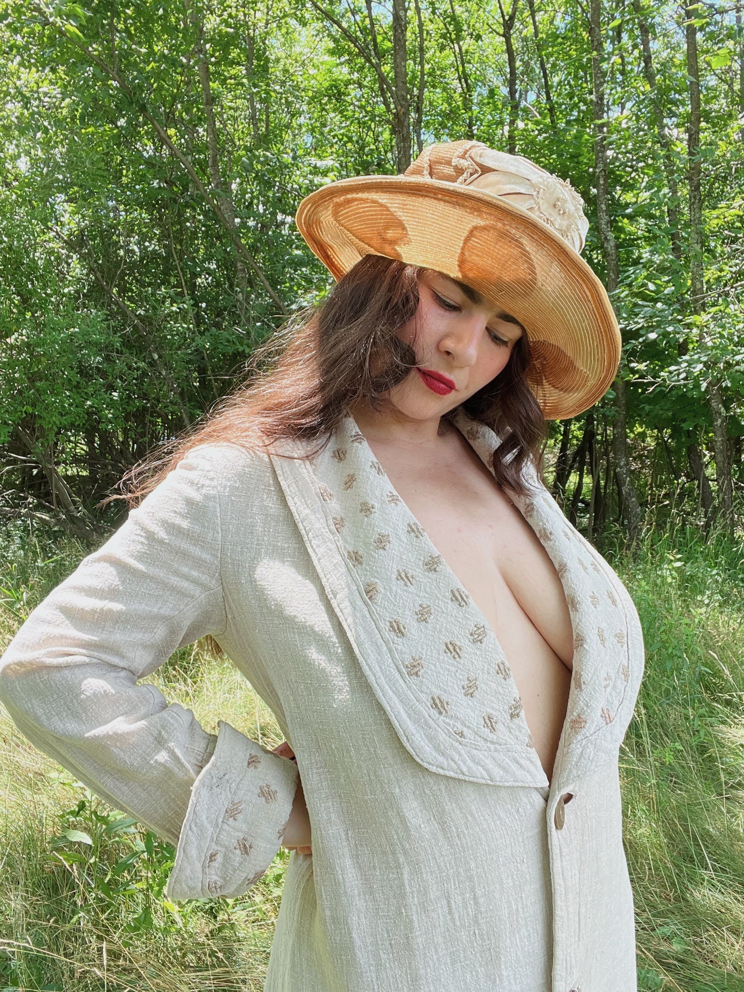 1910s Flax Linen Motoring Duster With Shawl Collar