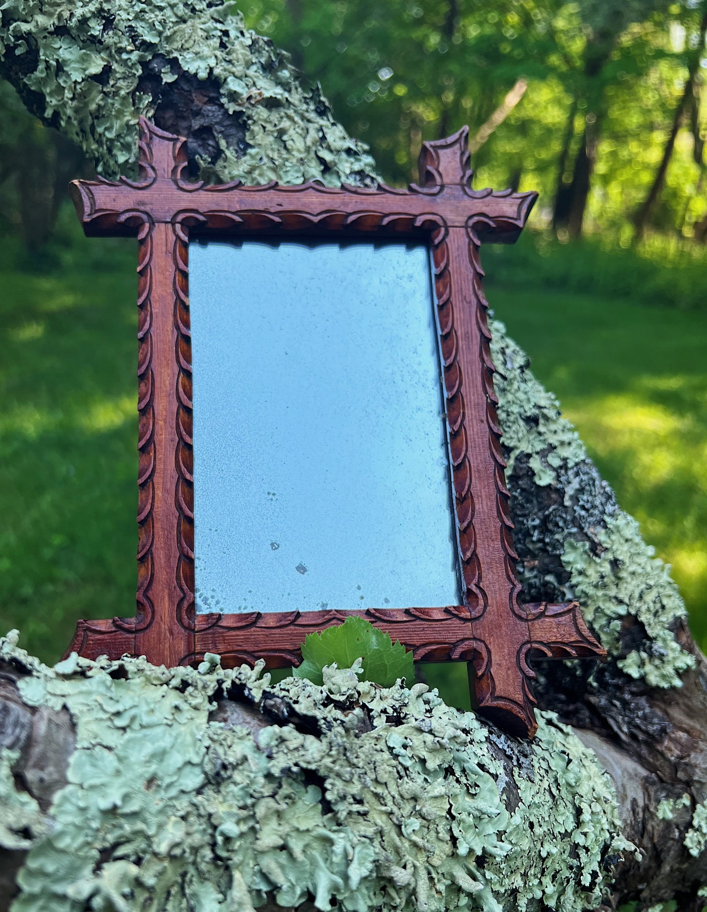 Circa 1900s Small Tramp Art Mirror