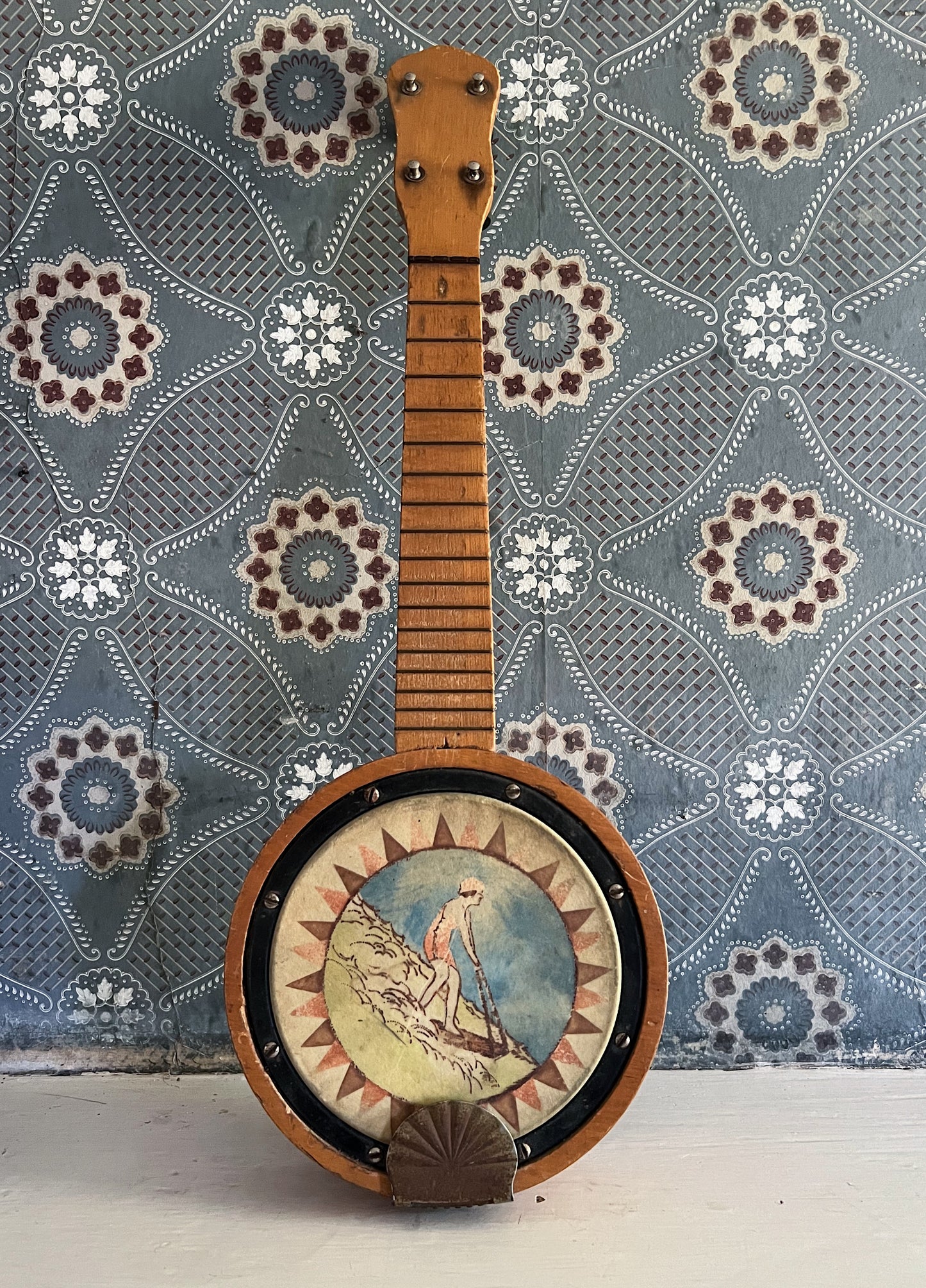 1930s Hand Painted Folk Art Banjolele