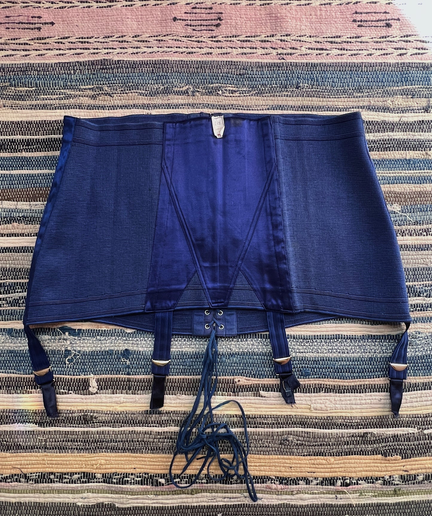 Rare 1940s Deadstock French Indigo Cotton Mèlangè Girdle By Minerve