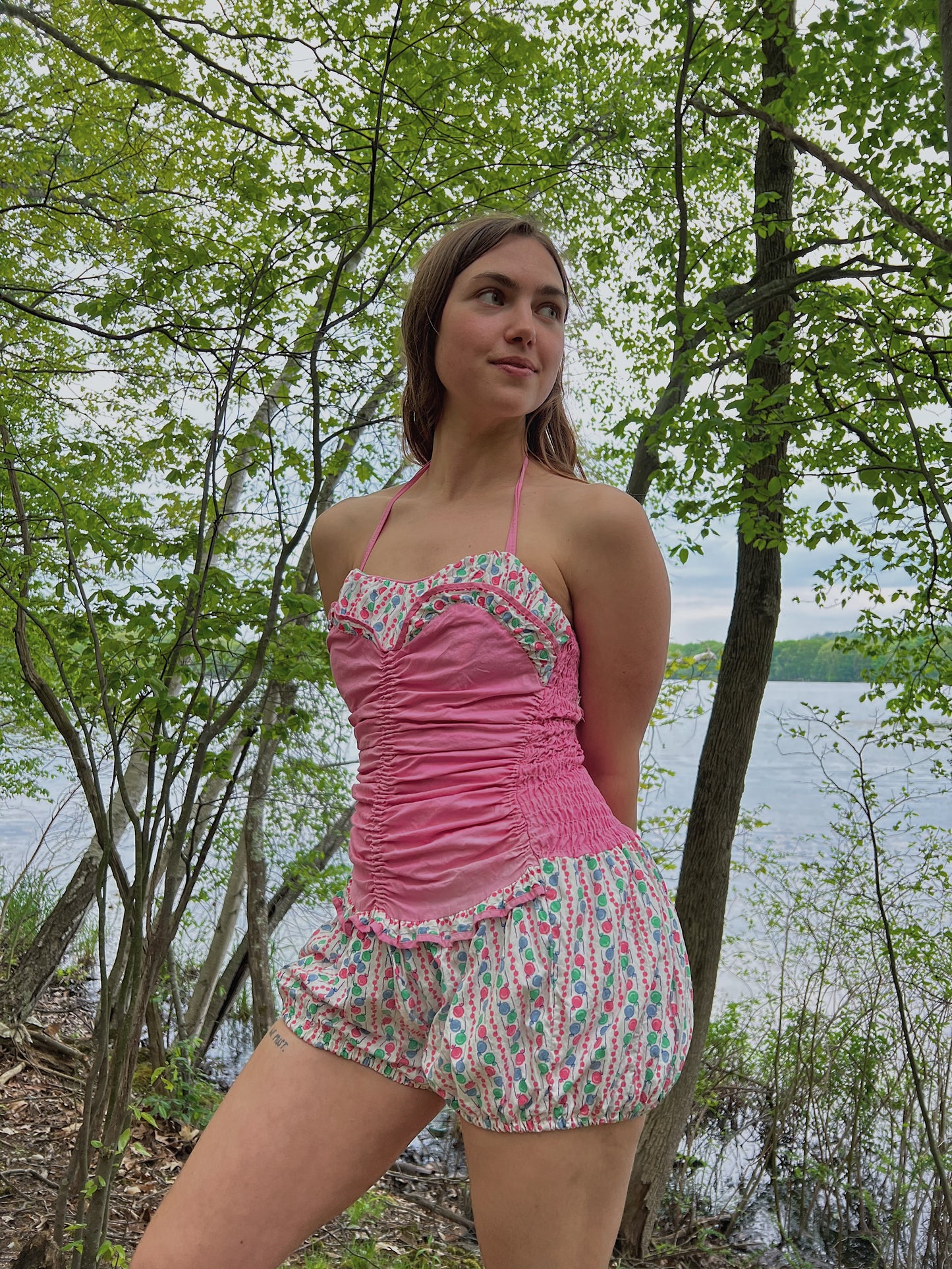 1940s Novelty Print Cotton Playsuit By Lee Swimplay