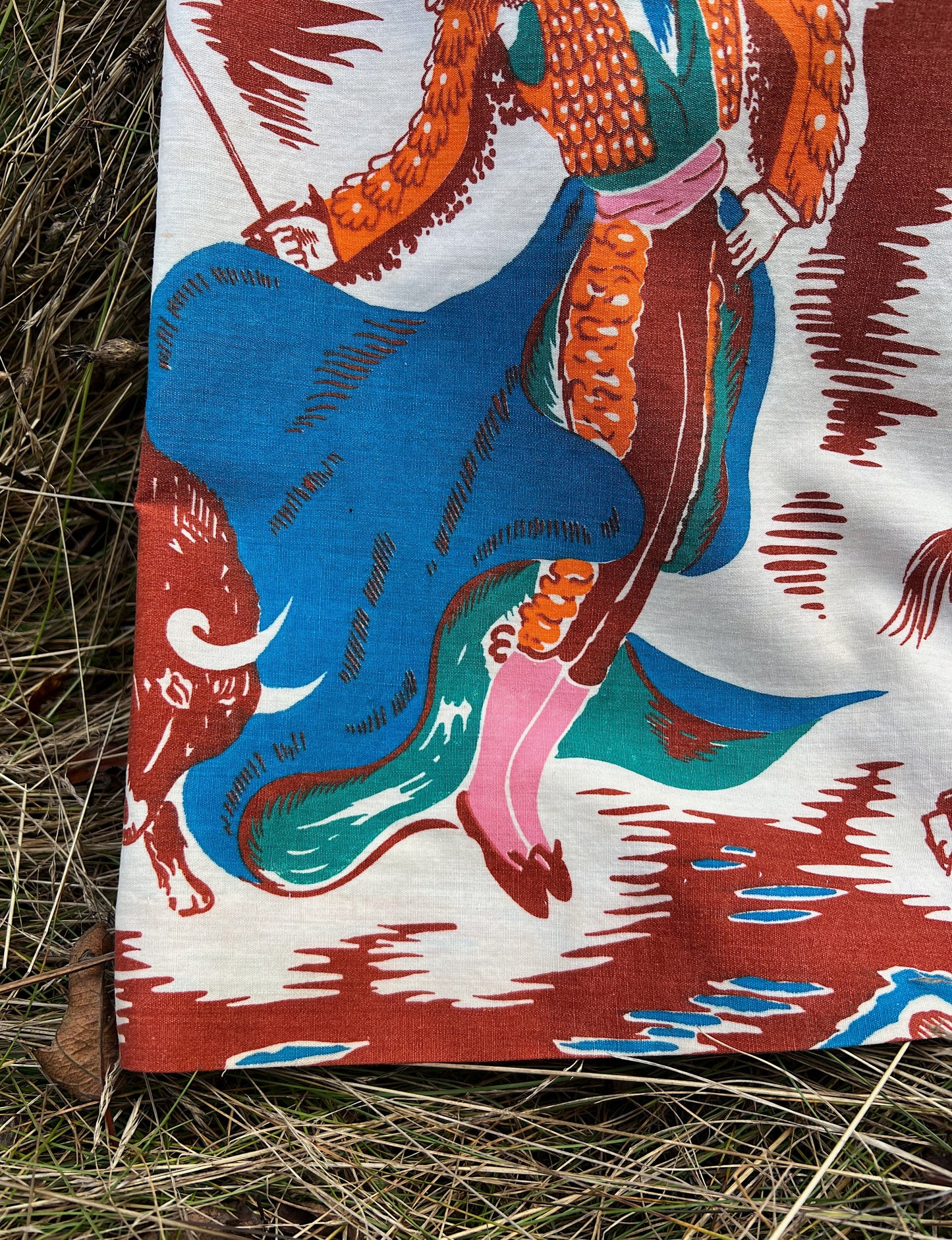 Novelty Print Cotton Mini Skirt With Bull Fighting Scene