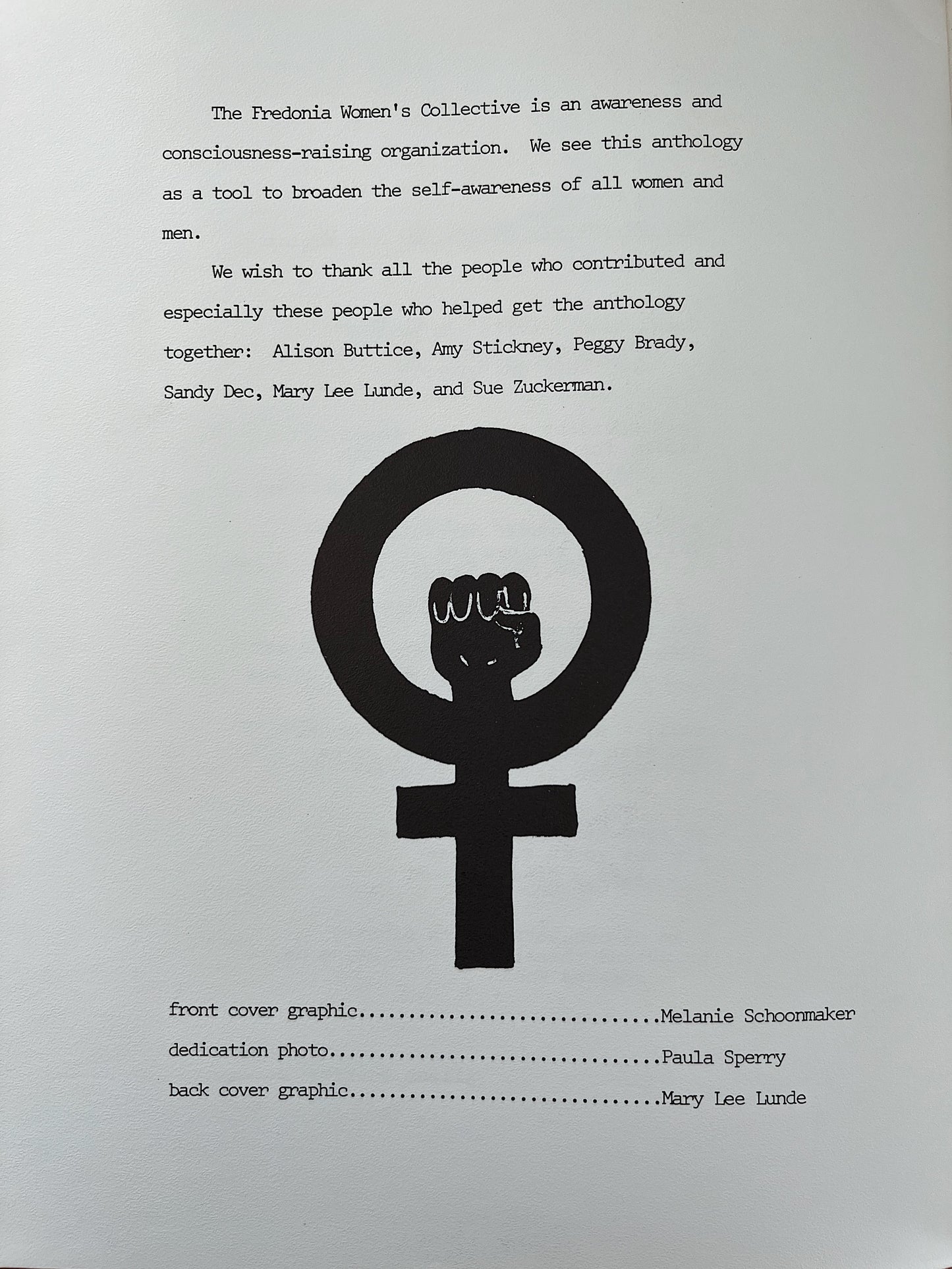 Fredonia Women’s Collective An Anthology, Published 1977