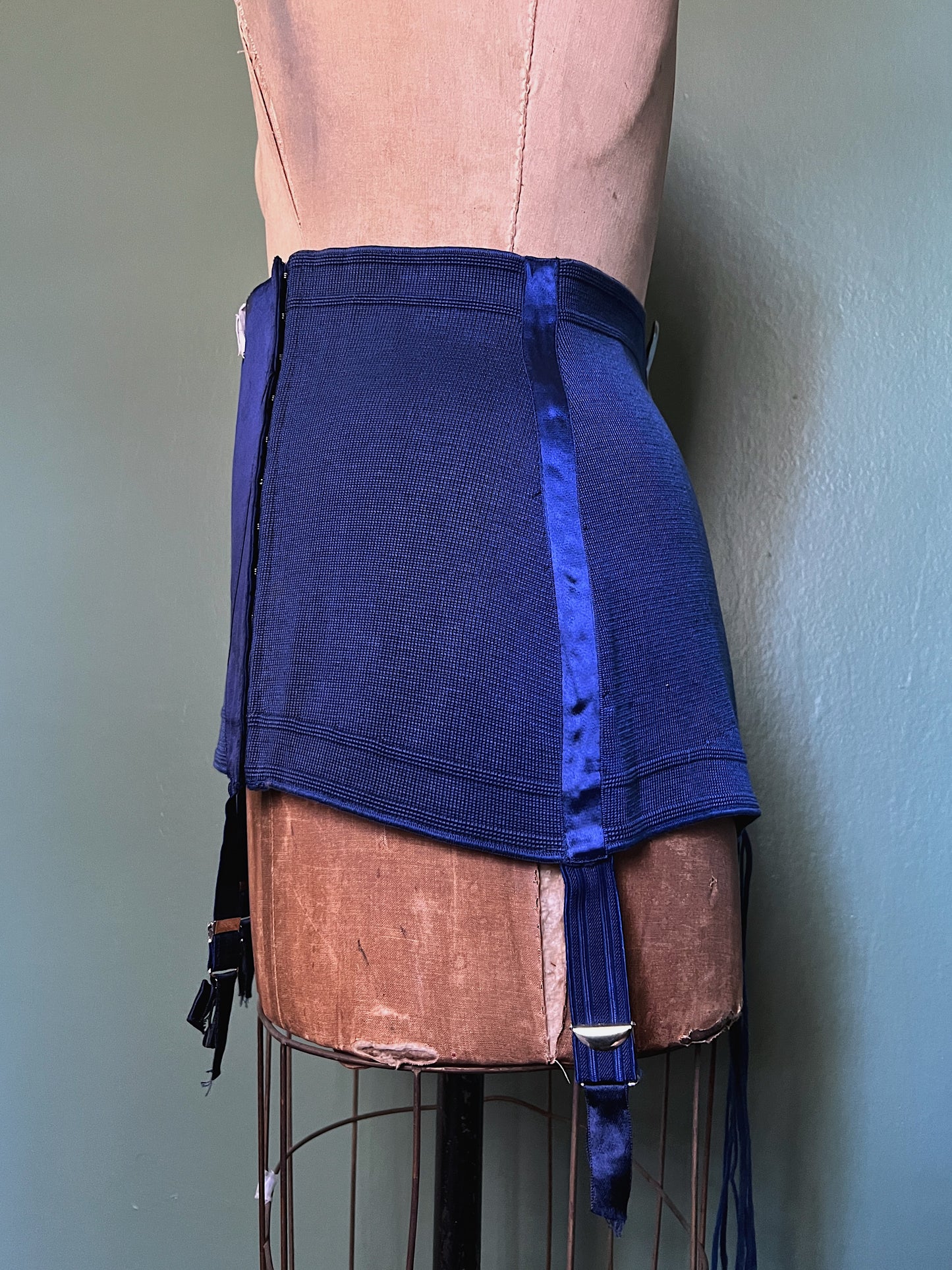 Rare 1940s Deadstock French Indigo Cotton Mèlangè Girdle By Minerve
