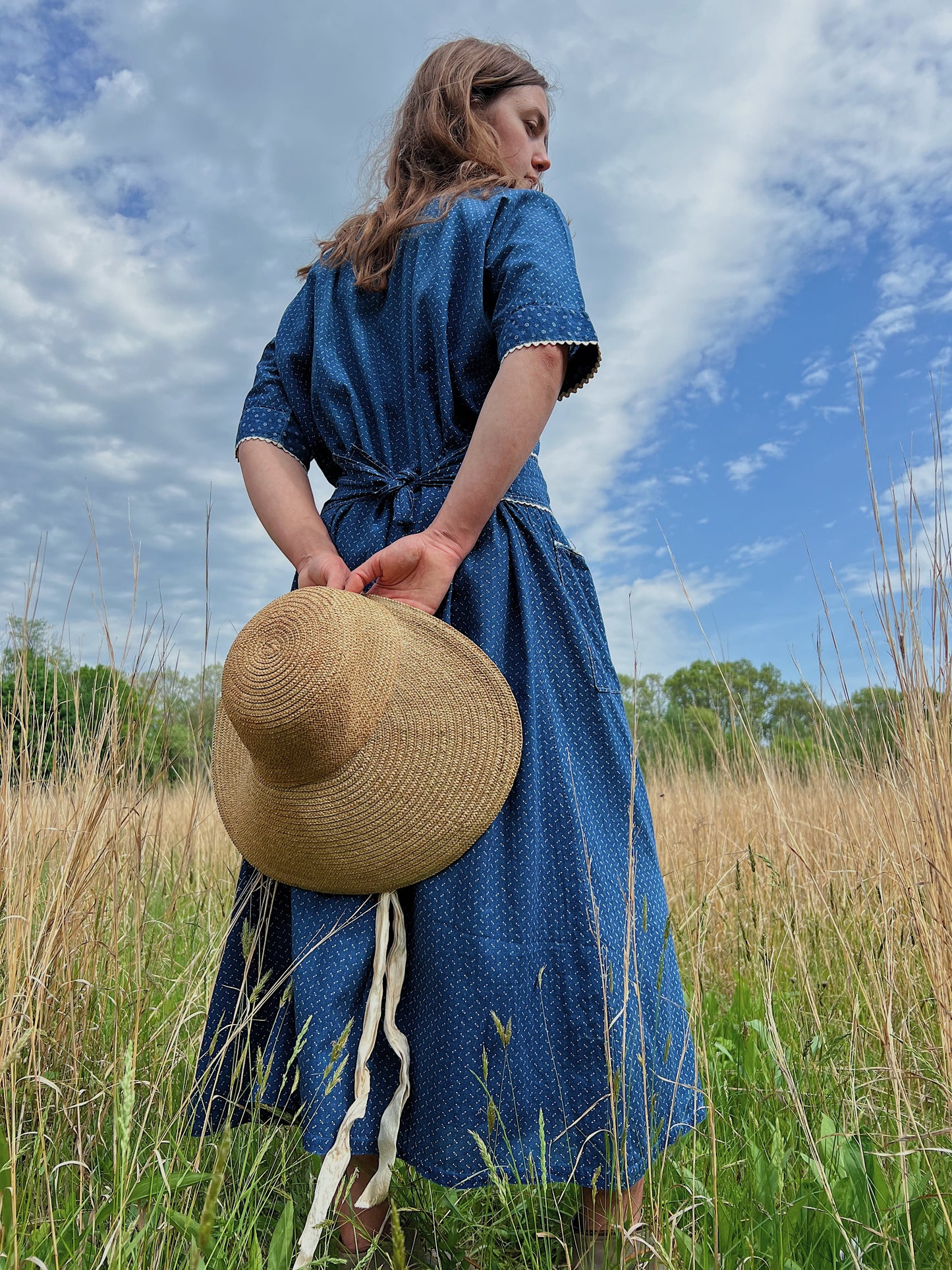 1920s Indigo Calico Work Dress