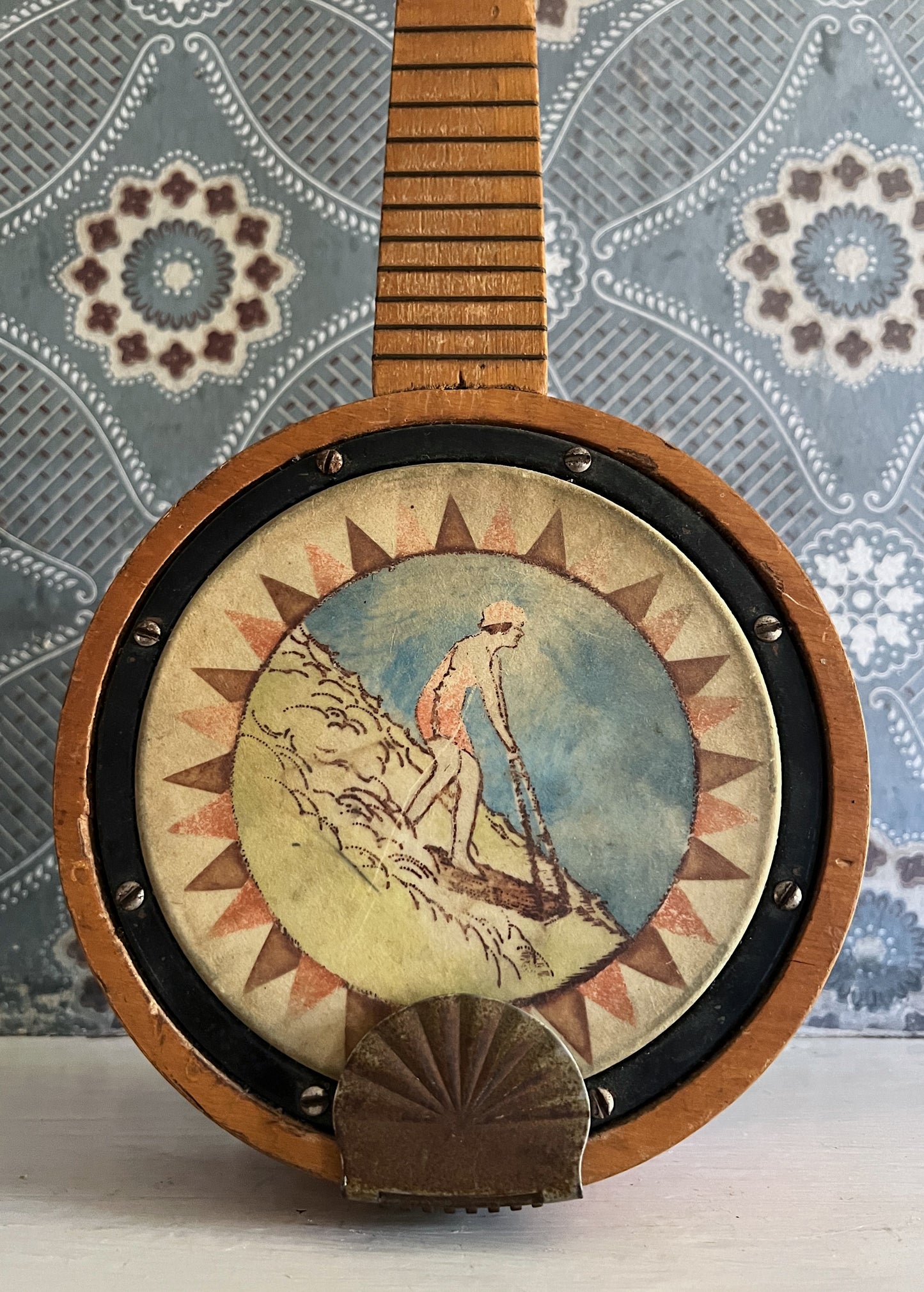 1930s Hand Painted Folk Art Banjolele