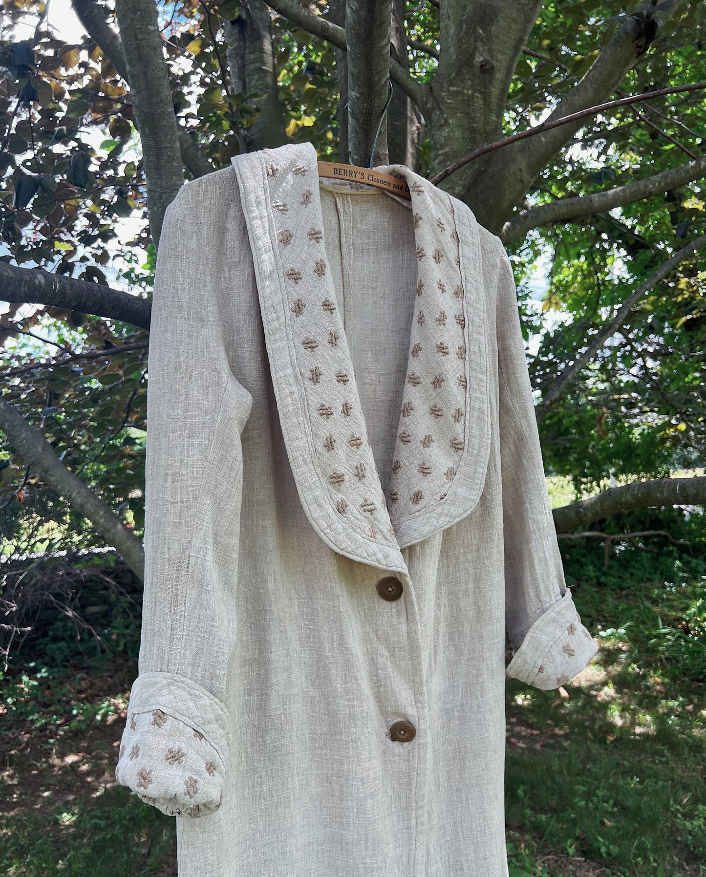 1910s Flax Linen Motoring Duster With Shawl Collar