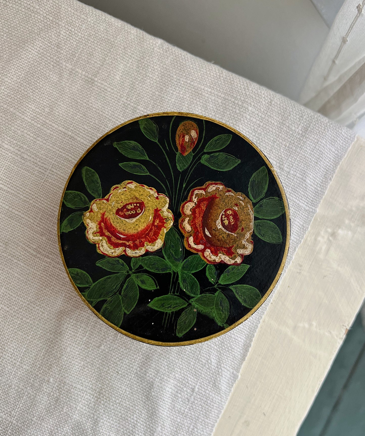1930s Hand Painted Floral Dresser Box, Made In Japan