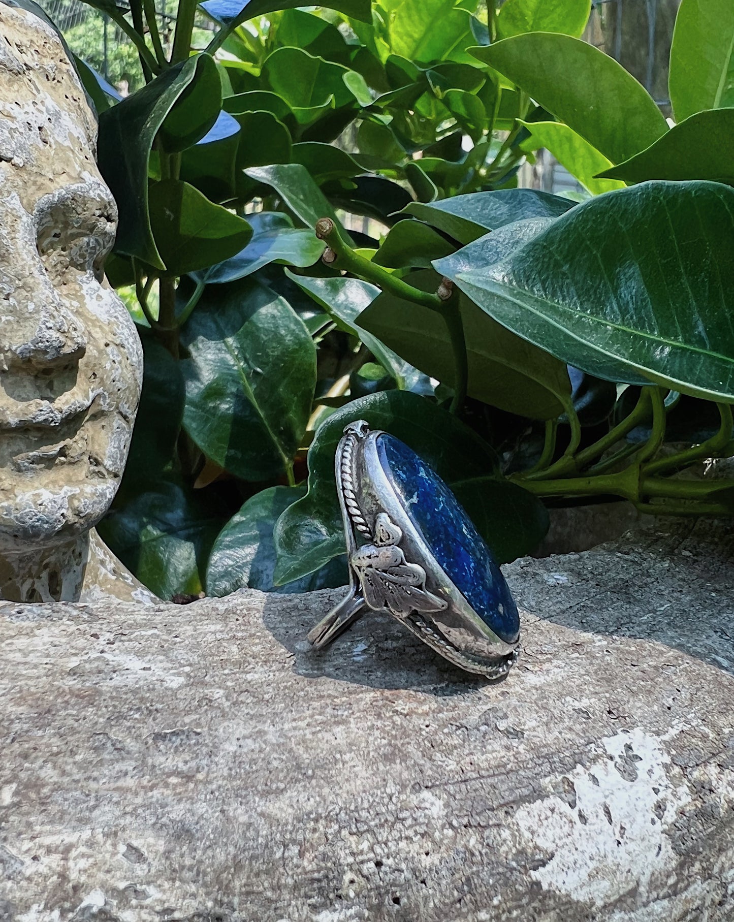 1910s Arts & Crafts Lapis Lazuli & Sterling Ring, Size 4.5