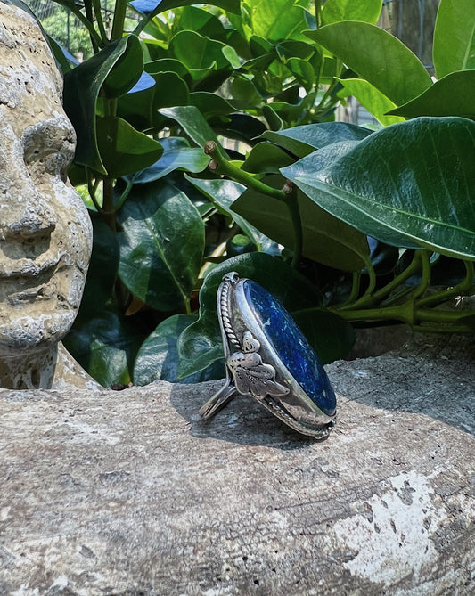1910s Arts & Crafts Lapis Lazuli & Sterling Ring, Size 4.5