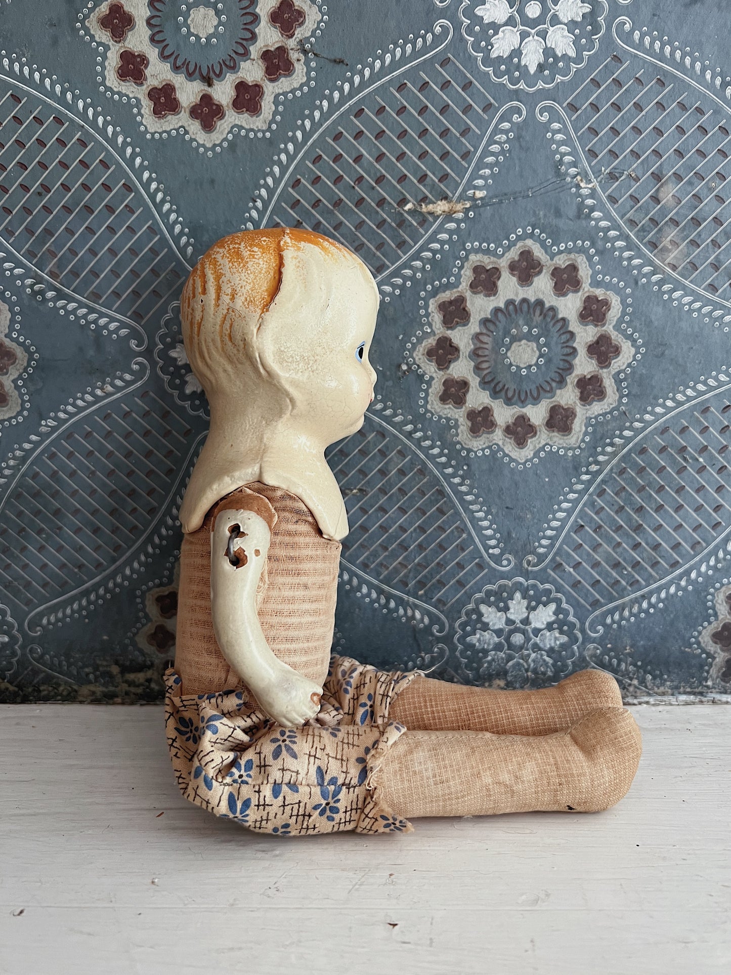 Depression Era Composition Baby Doll In Floral Bloomers