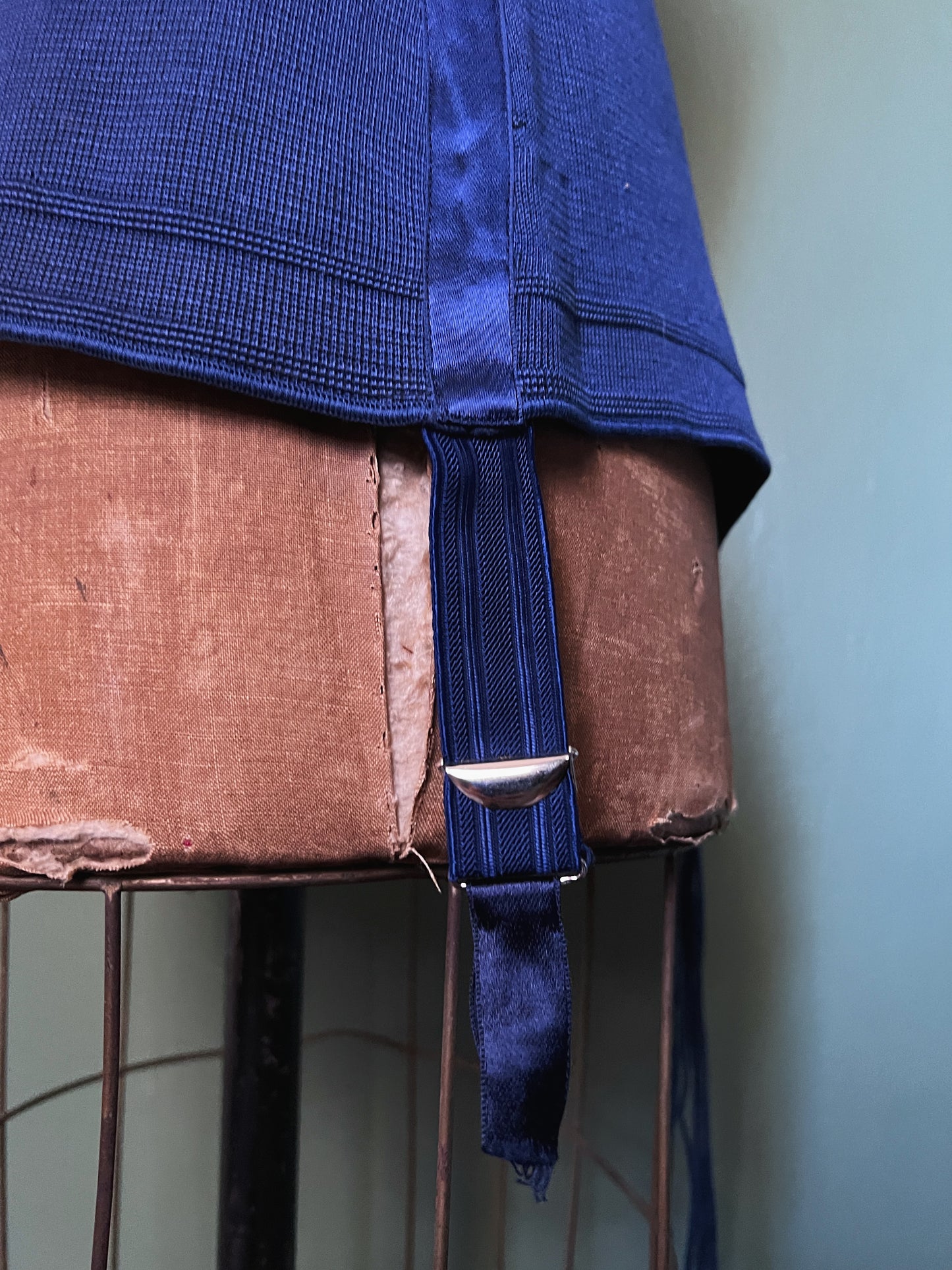 Rare 1940s Deadstock French Indigo Cotton Mèlangè Girdle By Minerve