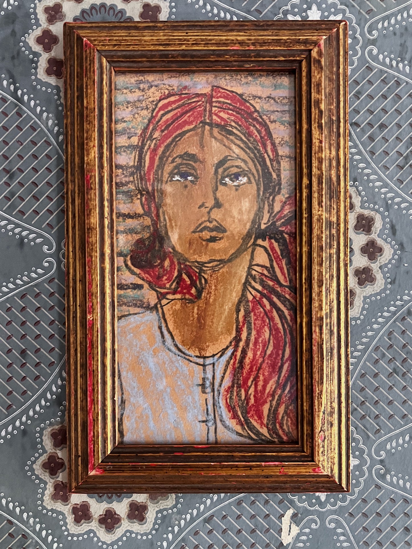 Circa 1930s Pastel Illustration Of Chic Woman, Custom Framed