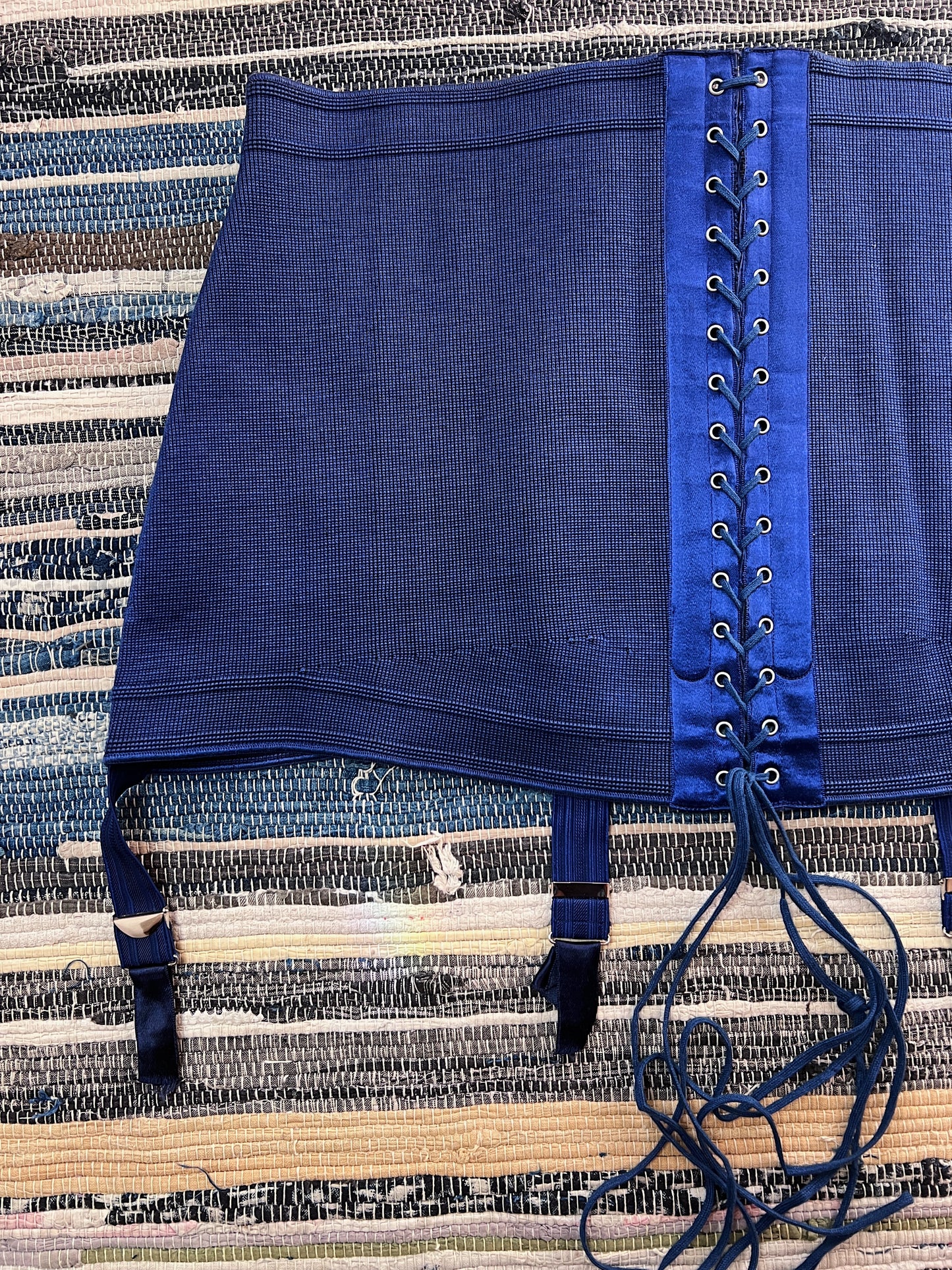 Rare 1940s Deadstock French Indigo Cotton Mèlangè Girdle By Minerve
