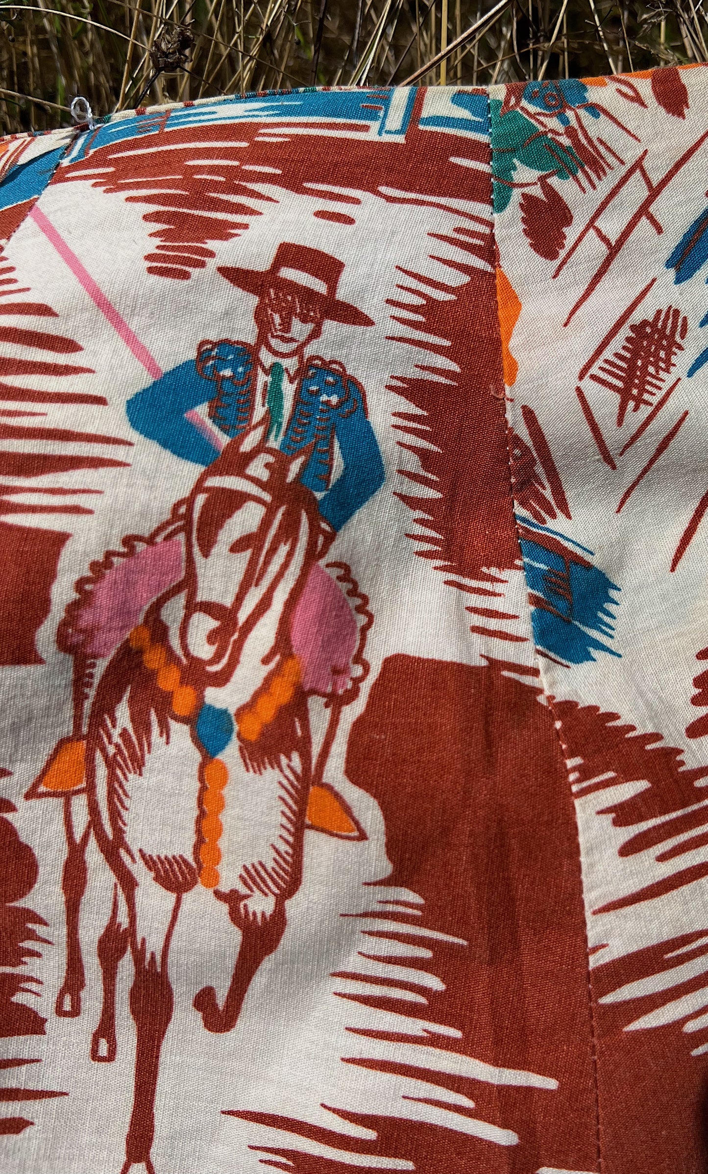 Novelty Print Cotton Mini Skirt With Bull Fighting Scene