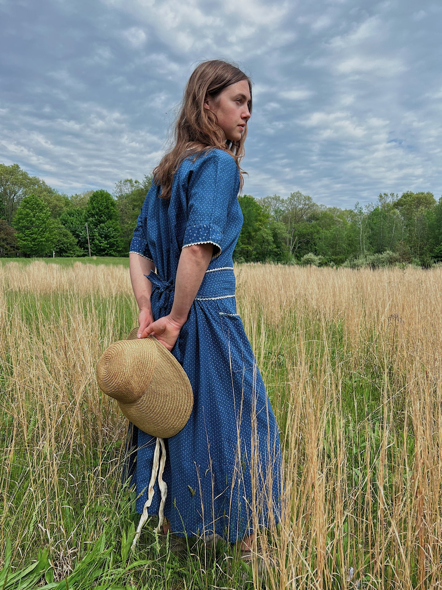 1920s Indigo Calico Work Dress