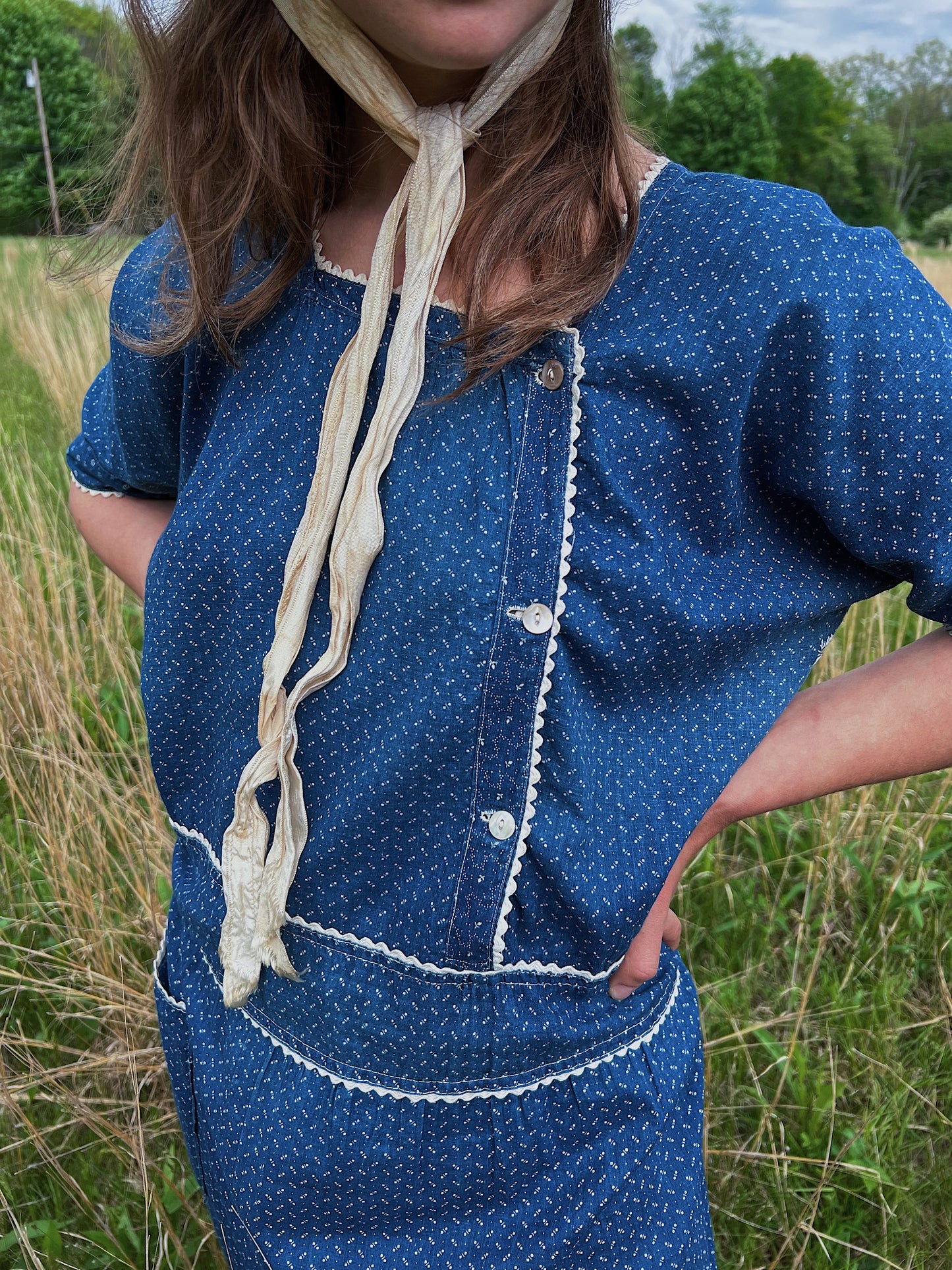 1920s Indigo Calico Work Dress