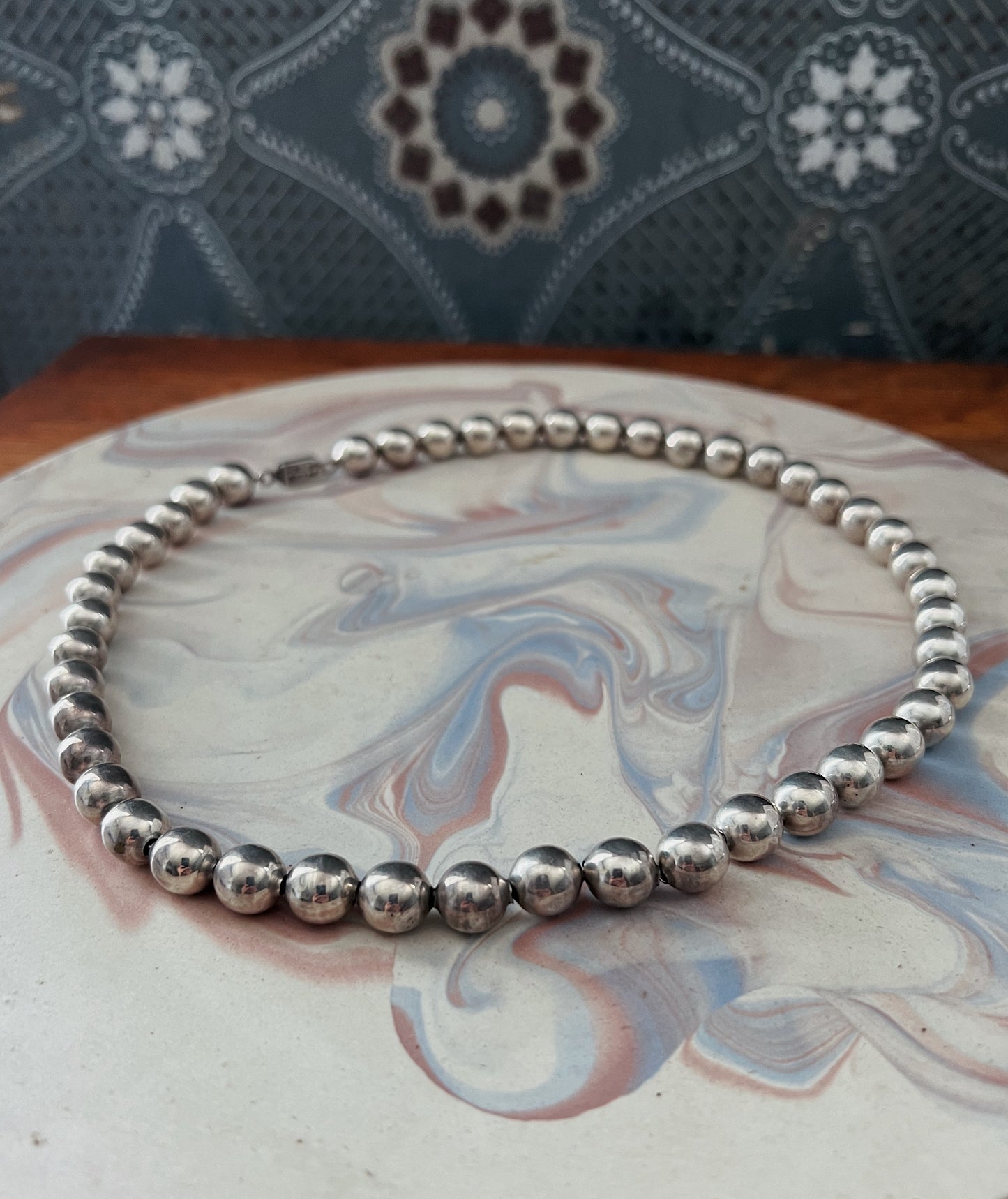 1950s Mexican Silver Strand Of Beads