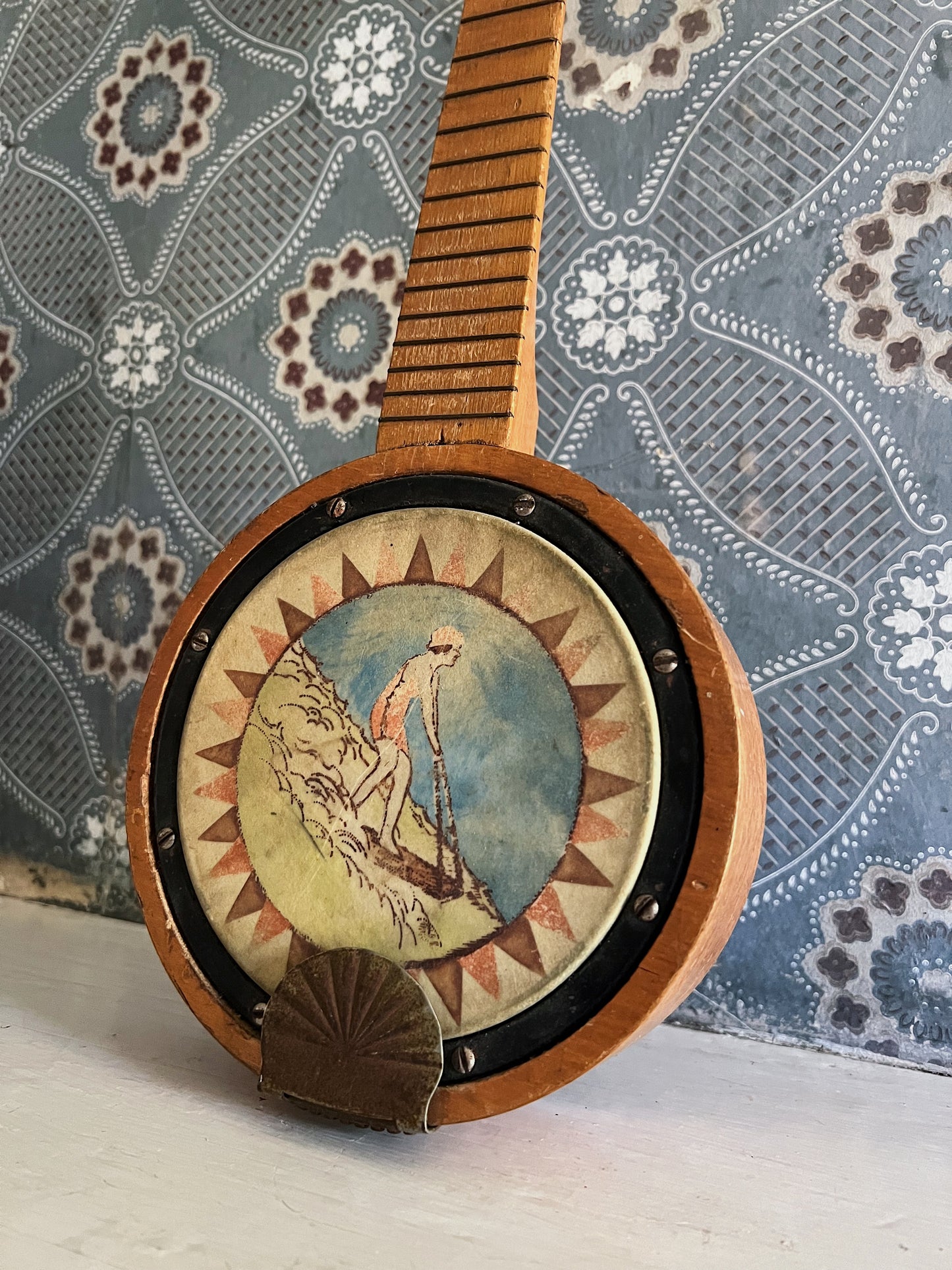 1930s Hand Painted Folk Art Banjolele