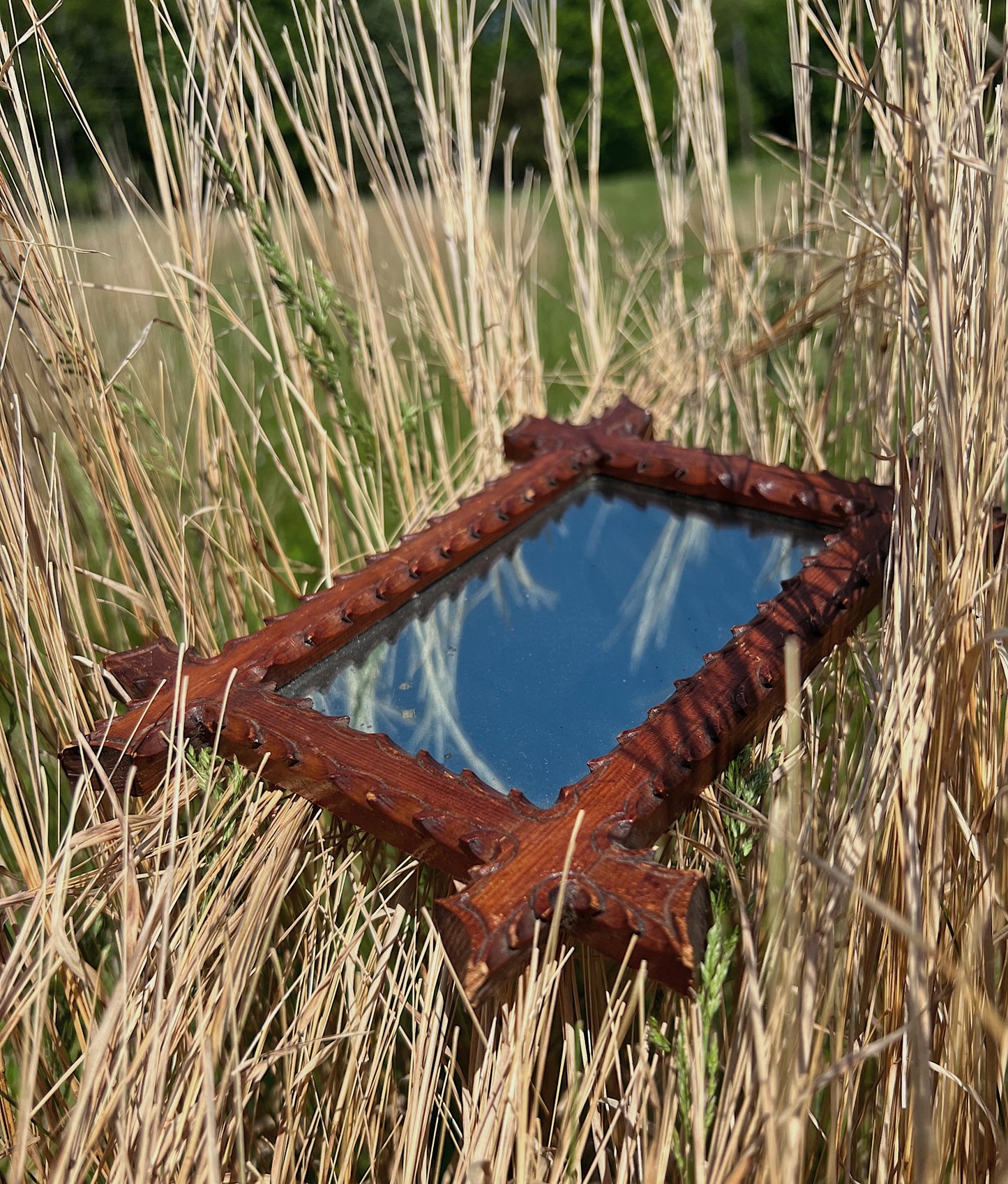 Circa 1900s Small Tramp Art Mirror