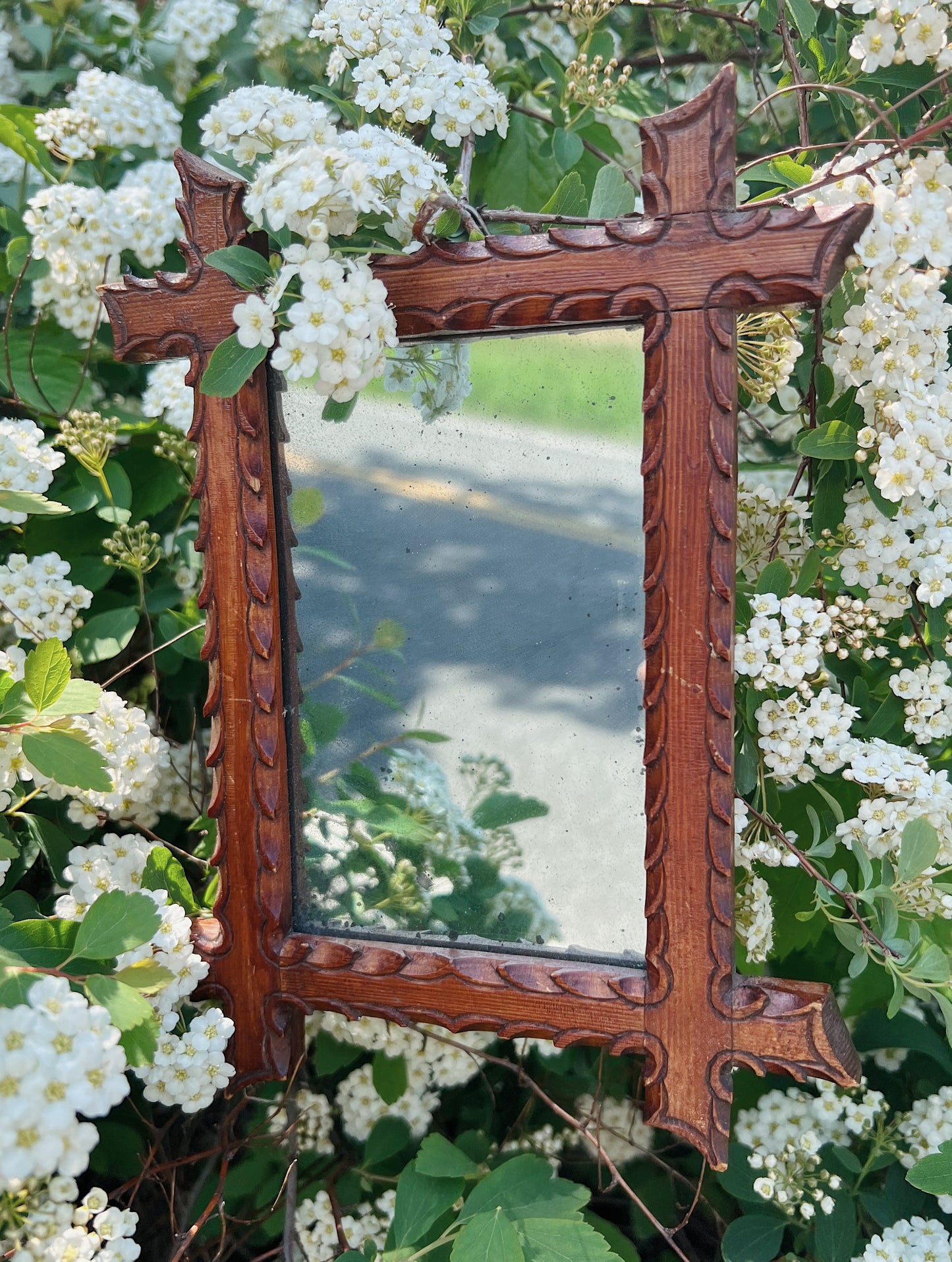 Circa 1900s Small Tramp Art Mirror