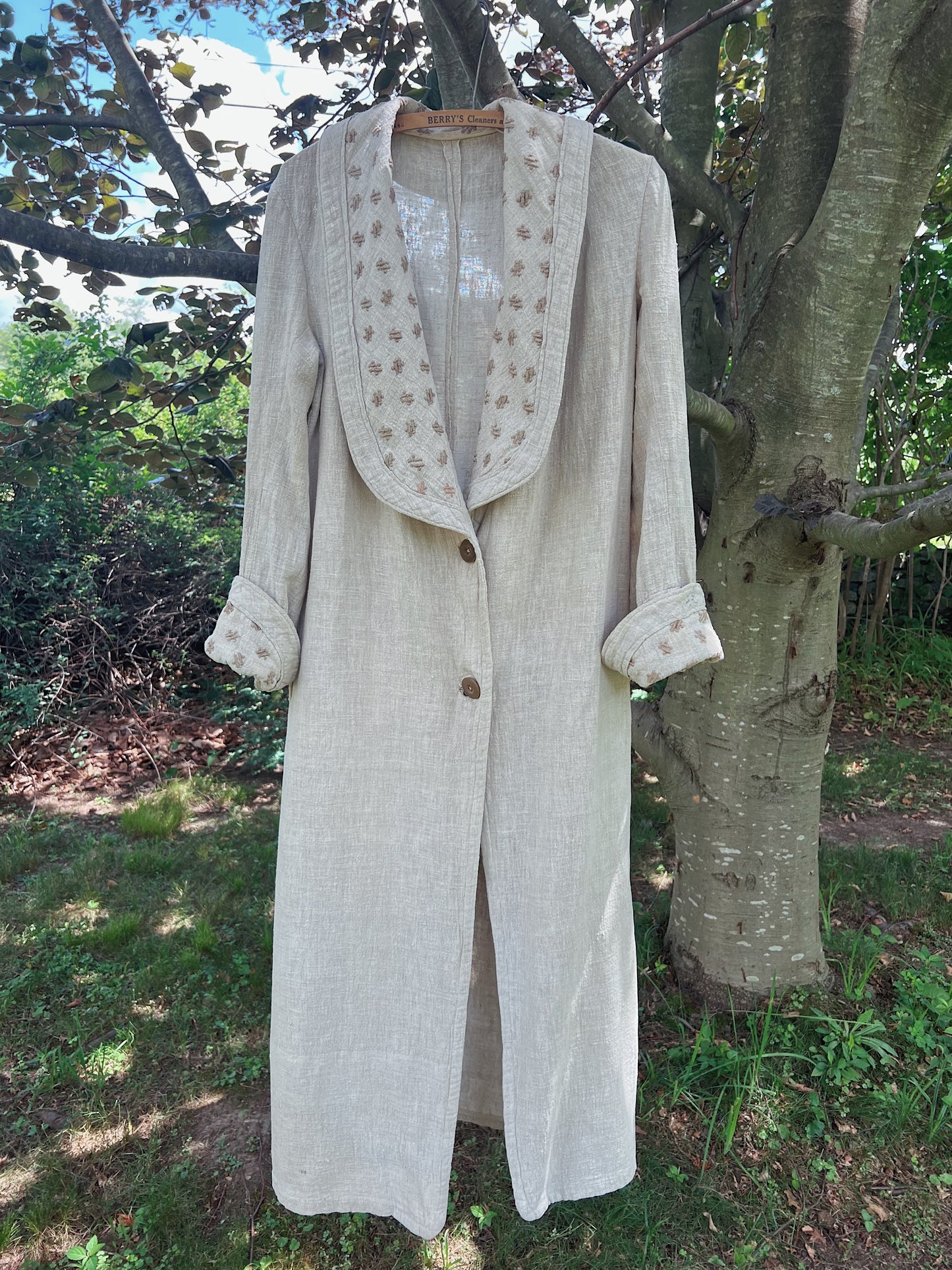 1910s Flax Linen Motoring Duster With Shawl Collar