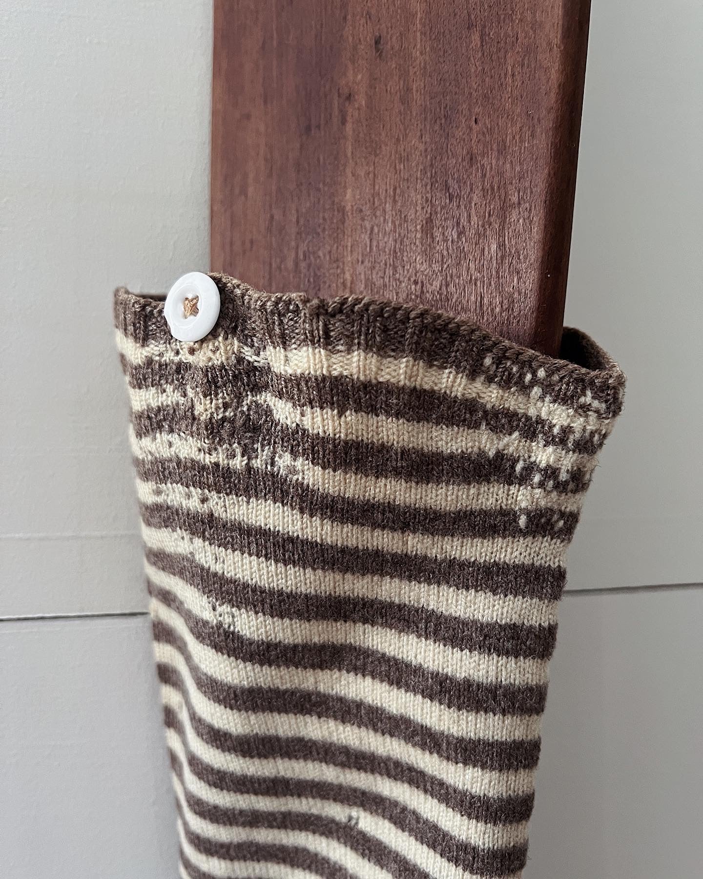 Antique Striped Natural Wool Stockings With Original Mends