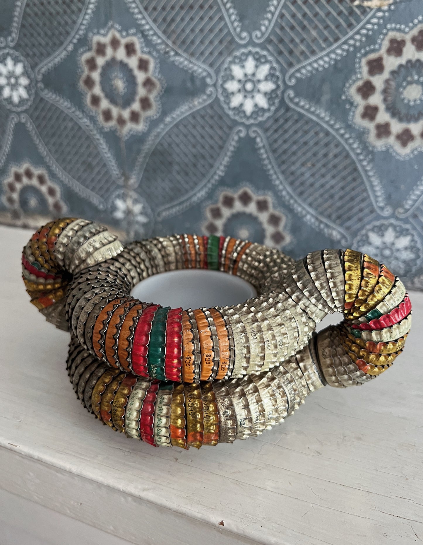 Folk Art Bottle Cap Handled Vessel