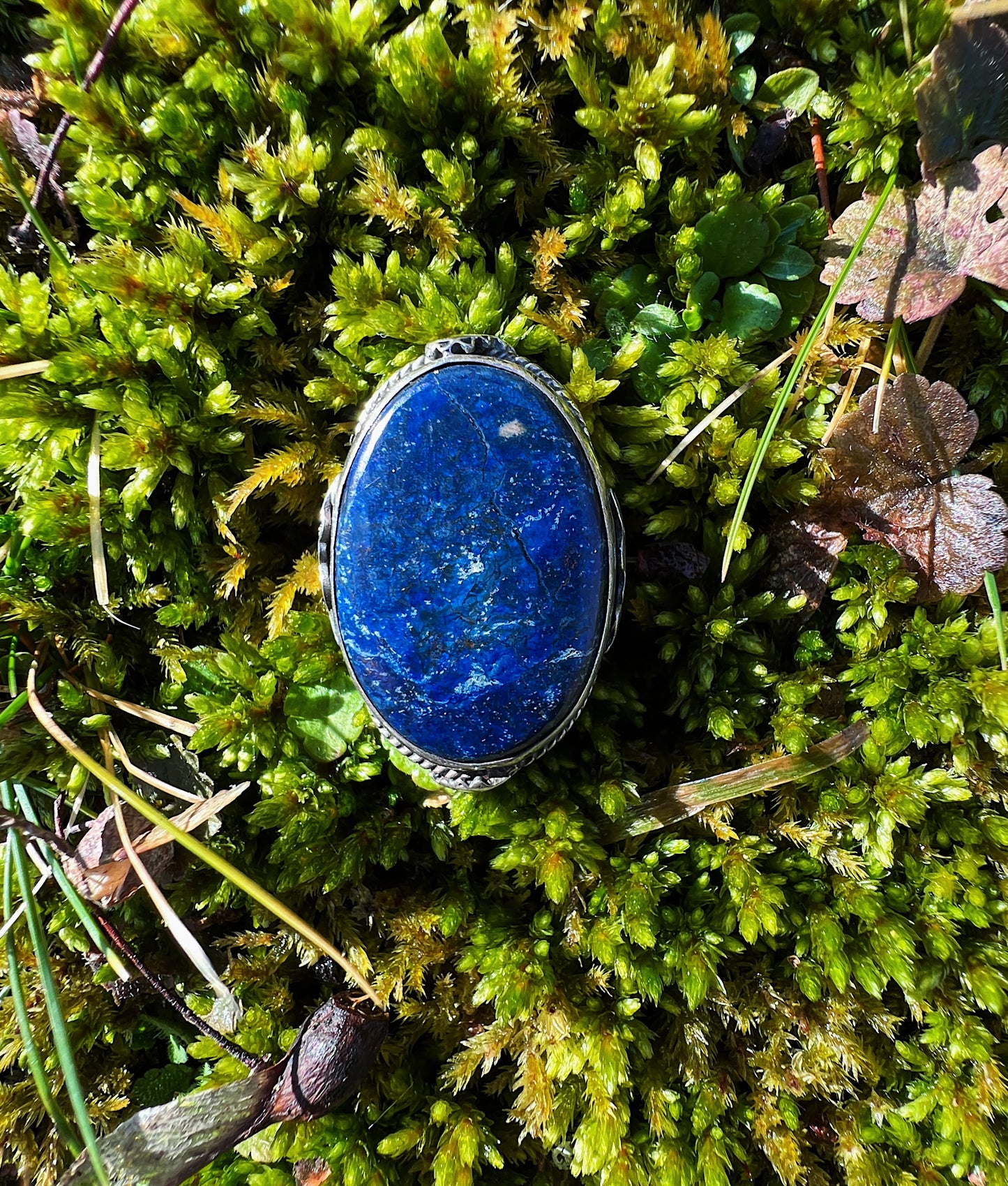 1910s Arts & Crafts Lapis Lazuli & Sterling Ring, Size 4.5