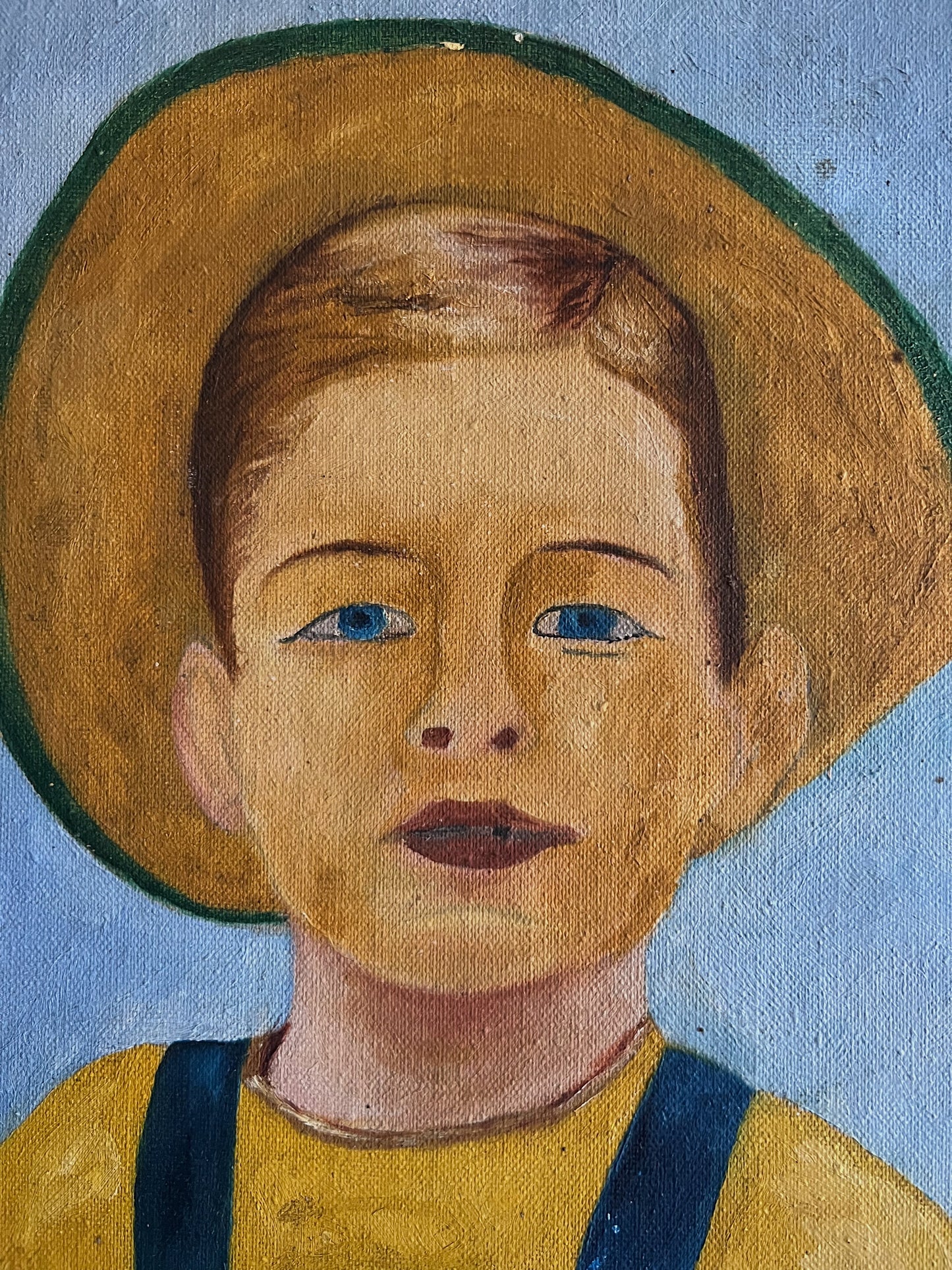 1937 Folk Art Farm Boy, Oil On Board 9” x 12”